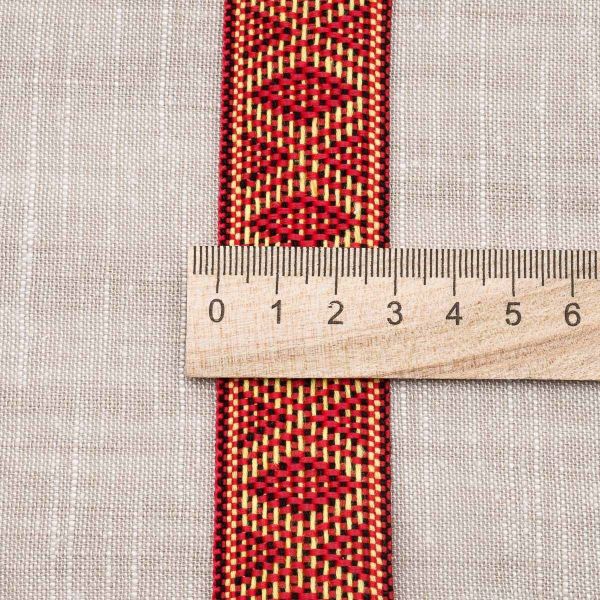 Лента (тесьма) жаккардовая 30.0 мм / 25±1 метров, рис. 9854, красный/желтый/черный, С3881Г17