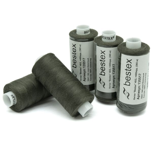 Нитки швейные бытовые Bestex 40/2, 365 м (400 ярд) / 10 кат., 344 серо-болотный