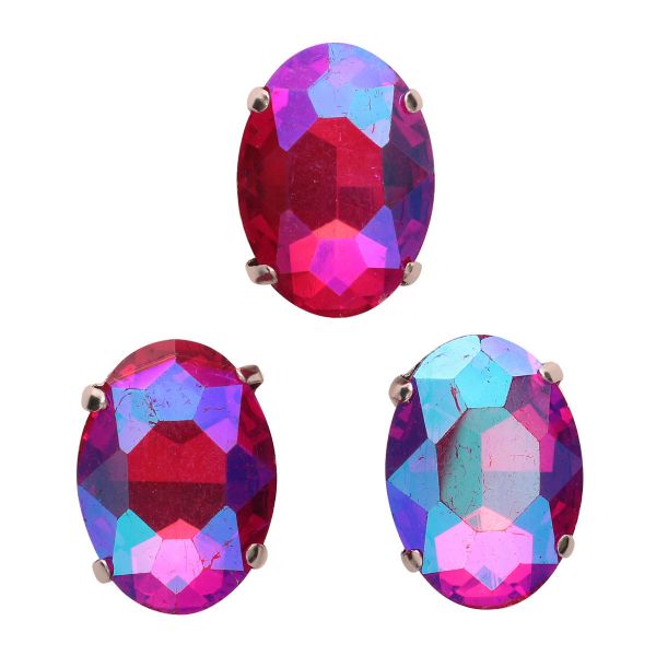 Хрустальные стразы в цапах овальной формы, фуксия 13х18 мм, 3 шт., ОЦ006НН1318