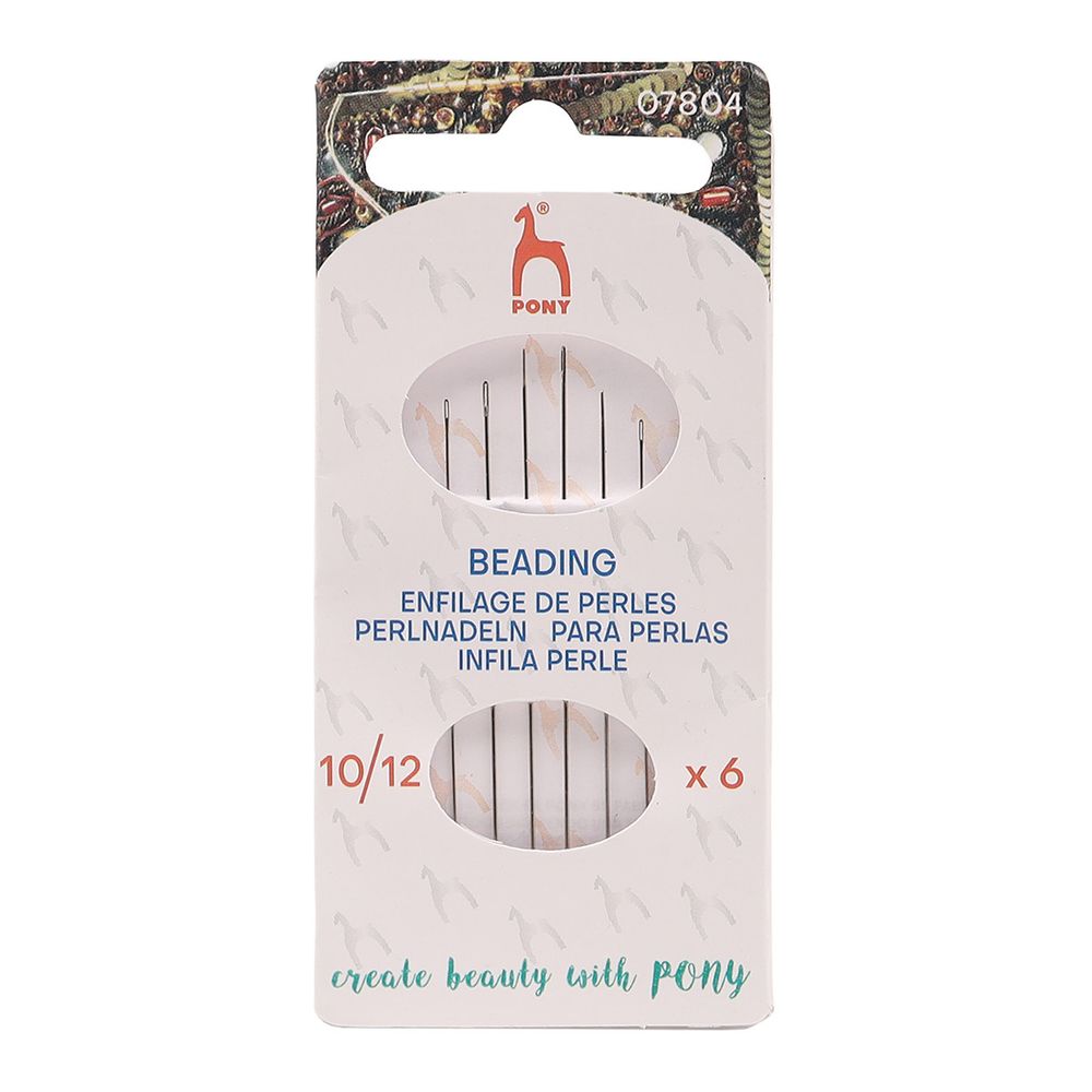 Иглы ручные для бисера с серебряным ушком Beading №10-12, 6шт, PONY, 07804