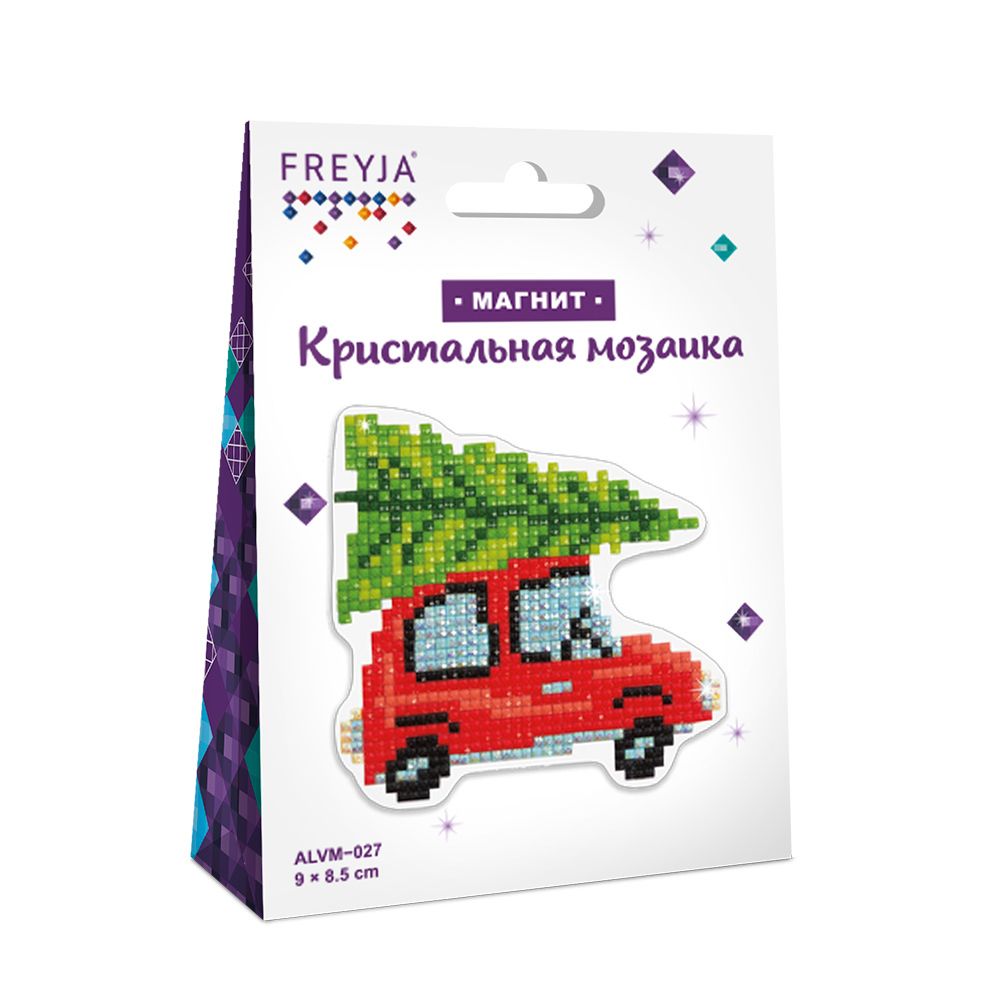 Алмазная (кристальная) мозаика Фрея, магнит Везу елочку, 9х8,5 см