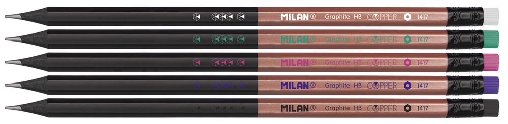 Карандаш чернографитный с ластиком Copper series ТМ (HB) 24 шт, HB 71421724, Milan