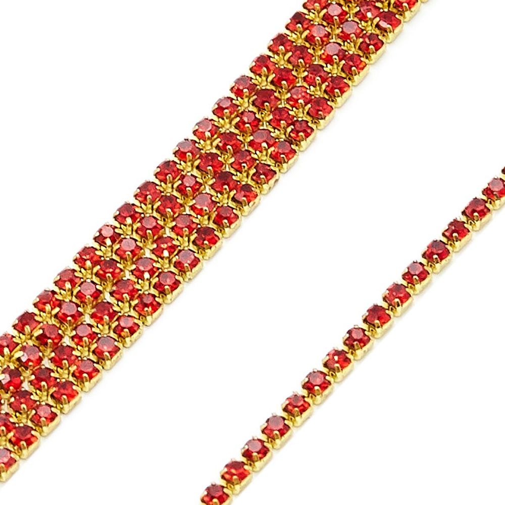 Стразы на цепи 2 мм, 9.14 метров, красный, SS6,5