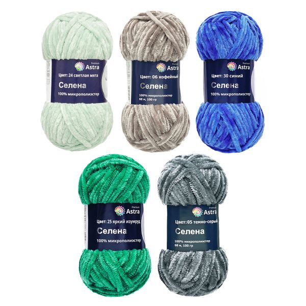 Пряжа Astra Premium (Астра Премиум) Селена / уп.5 мот. по 100 г, 68 м, ассорти №5 (5 цветов)