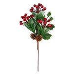 Веточка декоративная хвойная с шишками и ягодами 27 см, 3 шт, 01, Blumentag