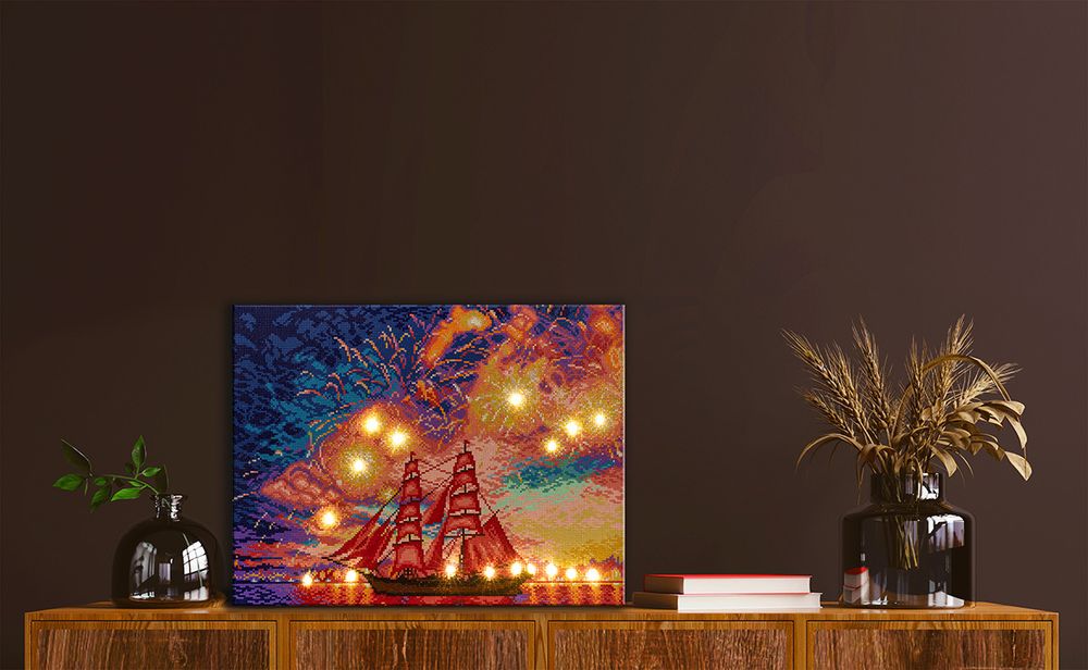 Алмазная (кристальная) мозаика Фрея ALDD-238, на подрамнике Алые паруса (со светодиодами), 50х40 см