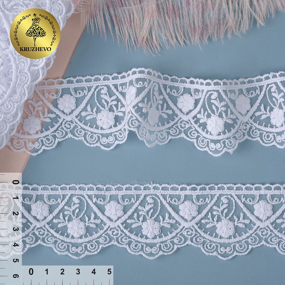 Кружево на сетке 50 мм / 2.9 метра, TR.16G1260F, цв.белый, Kruzhevo Кружево на сетке 50 мм / 2.9 метра, TR.16G1260F, цв.белый, Kruzhevo