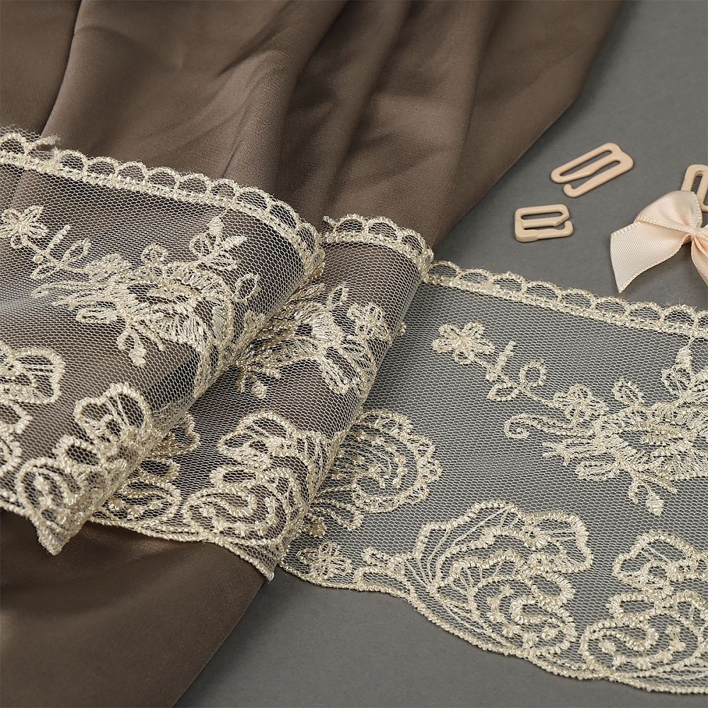 Кружево на сетке широкое 105 мм, BL.40467, цв.бежевый, уп.13.71м, Kruzhevo