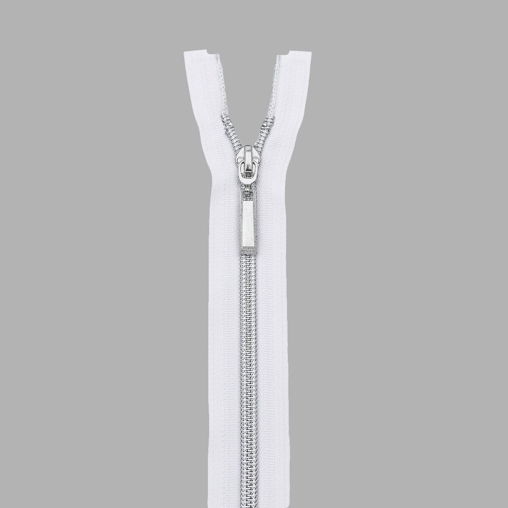 Молния спираль (витая) Т7 (7 мм) 1 зам., разъем., 75 см, никель / белый, 10 шт