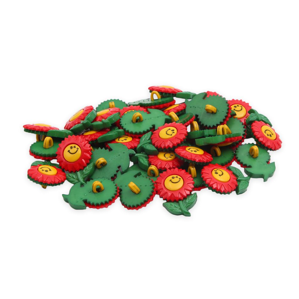 Пуговицы детские Цветок со смайлами (48378) 26мм (235/145/110), 36 шт