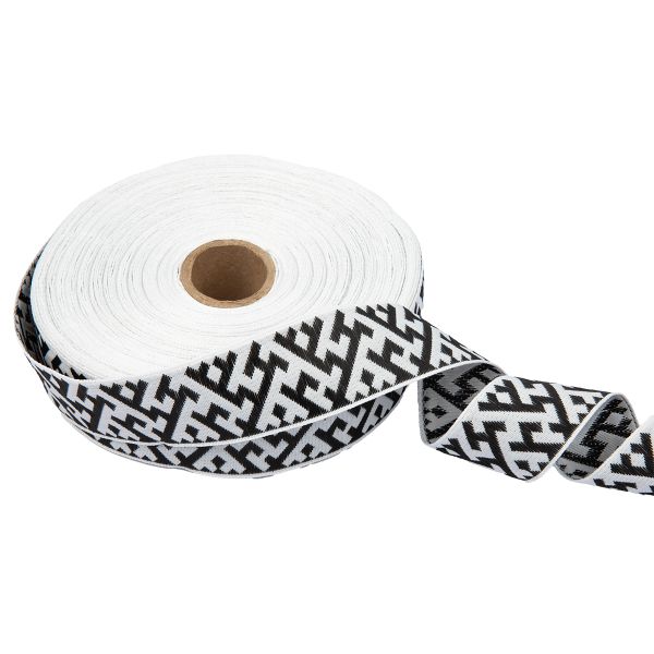 Лента (тесьма) жаккардовая 32.0 мм / 25 метров, Орнамент для северных народов, рис 9302 белый-черный, Gamma С3774