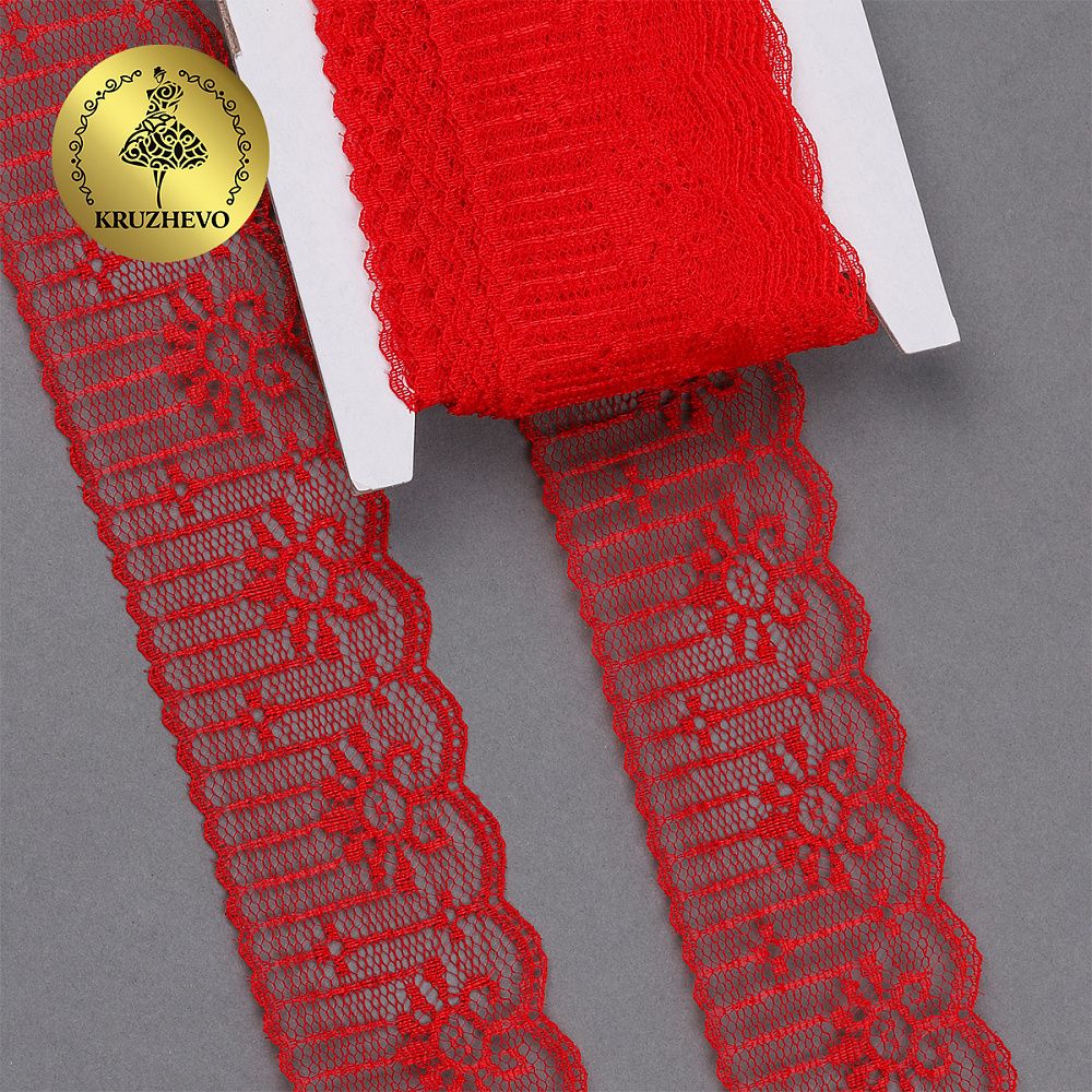 Кружево отделочное в стиле "трикотаж" 50 мм, диз. 283, цв.03 красный, уп. 27,4 м