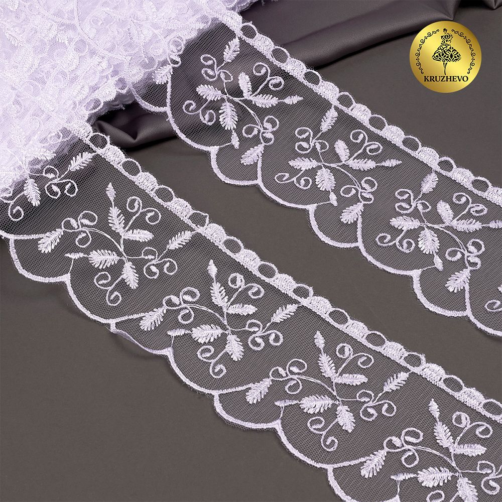 Кружево на сетке 65 мм, цв.01 белый, уп.13.7м, Kruzhevo