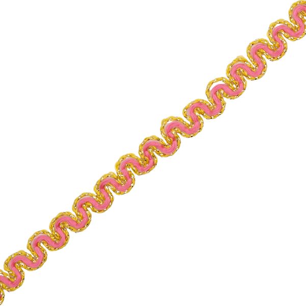 Тесьма отделочная змейка 10 мм / 10 метров, вязаная, рис.9404, розовый/золото, С3794Г17