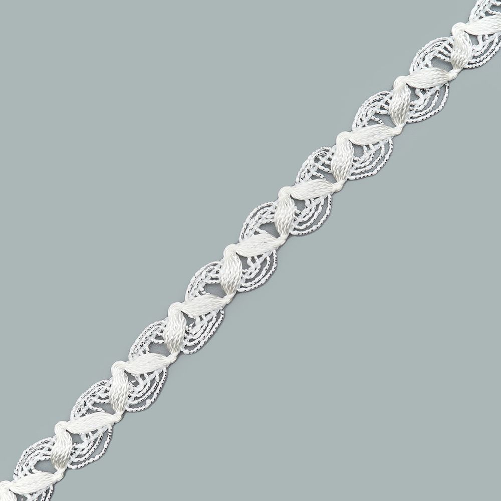 Тесьма отделочная 12 мм / 10 метров, вязаная, белый/серебро, С801Г7