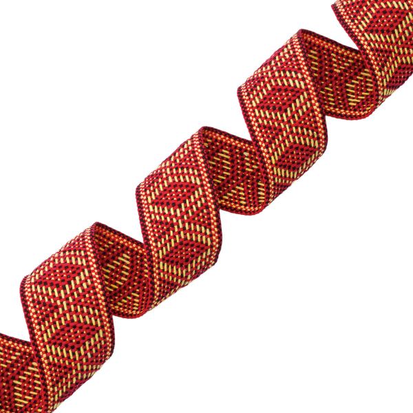 Лента (тесьма) жаккардовая 30.0 мм / 25±1 метров, рис. 9854, красный/желтый/черный, С3881Г17