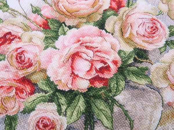 Набор для вышивания нитками Panna, Золотая серия, Букет роз, 27х21.5 см