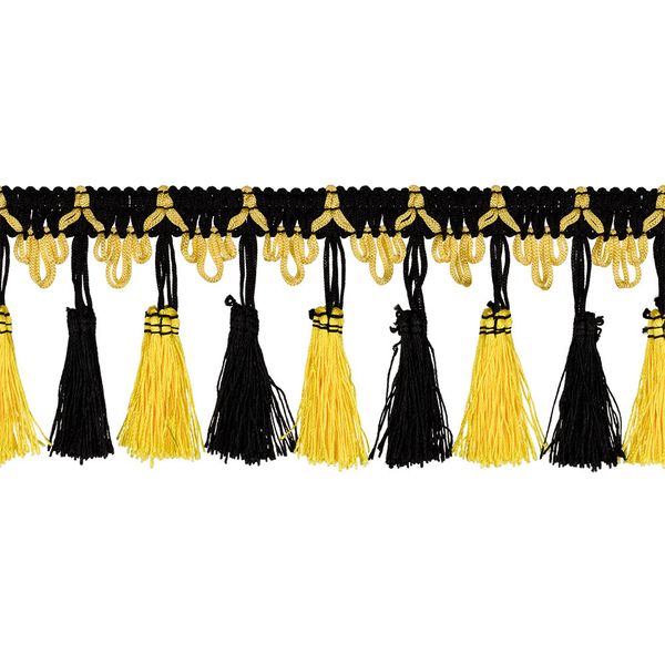 Бахрома отделочная 70.0 мм / 10 метров, с кистями, 115/004 черный/желтый, Gamma 878