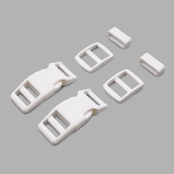 Фастекс (пряжка трезубец), рамка и рамка-регулятор 15мм, пластик, (2 компл.) Hobby&Pro, белый, A03001037-15