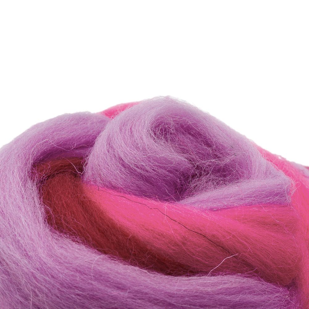 Шерсть для валяния полутонкая 100%, мультиколор, 100г, 1510 мультиколор, винный/мальва/св.фиалка