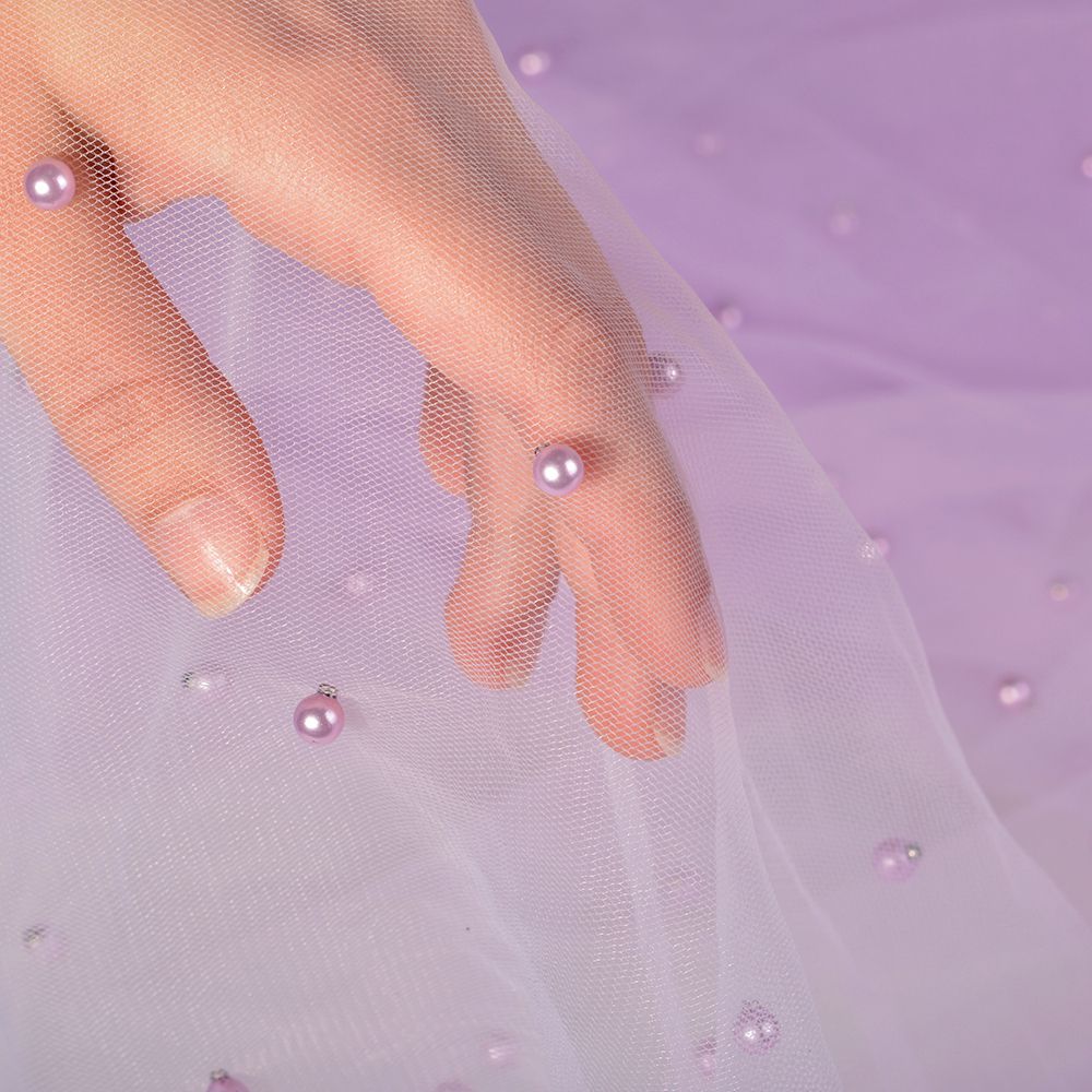 Фатин с бусинами 150 см / 15 метров, С223-28, цв.сиреневый