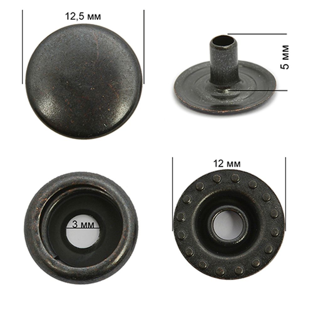 Кнопка Дельта (O-образная) ⌀12.5 мм, латунь, №61 мини оксид, уп. 720шт, New Star