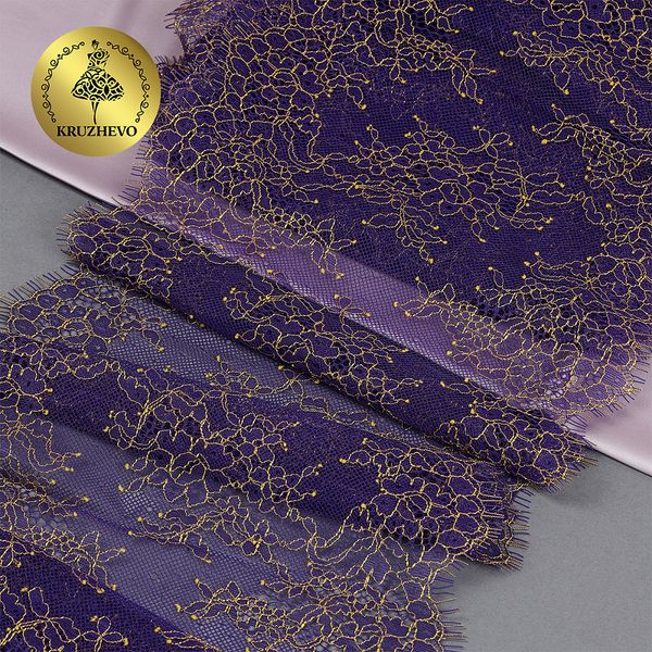 Кружево шантильи (реснички) 230 мм, цв.т.синий, уп. 3 м, Kruzhevo