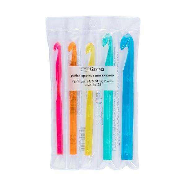 Набор крючков пластик ⌀8.0 -15 мм, 15 -17 см, 5 шт, в чехле 8; 9; 10; 12; 15 мм, Gamma SV-02