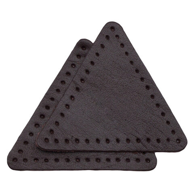 Заплатки пришивные из кожи, треугольник равносторонний 6см с перфорацией, 2 шт, 100% кожа, 03 темно-коричневый, 9116