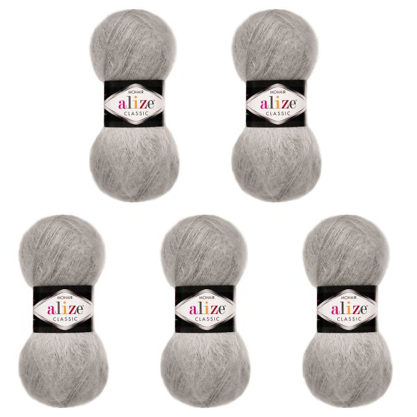Пряжа Alize (Ализе) Mohair Classic New / уп.5 мот. по 100 г, 200м, 990 пепельный беж