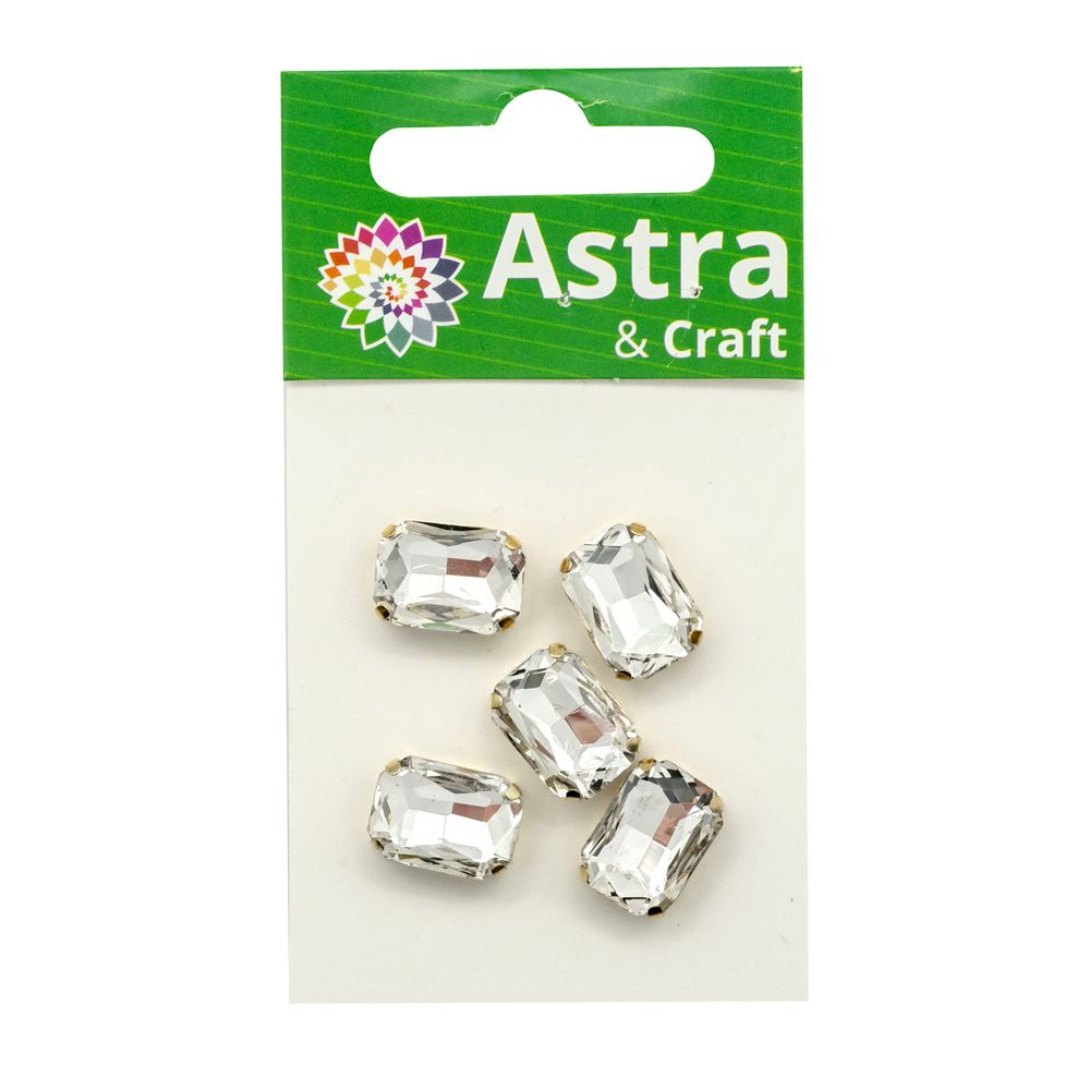 Хрустальные стразы в цапах прямоугольные (золото) белый 10х14мм, 5 штук Astra&Craft, ПЦ001НН1014