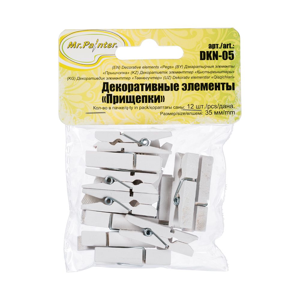 Прищепки декоративные 3.5 см, 60 шт, 10 белый, Mr.Painter DKN-05