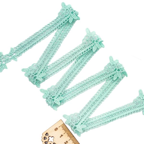 Кружево гипюр (плетёное) (матовое) 30 мм, 13.72м, цв.136 мятный