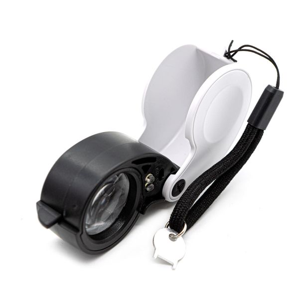 Лупа складная 30х, диам. 25 мм, с подсветкой, 2 LED