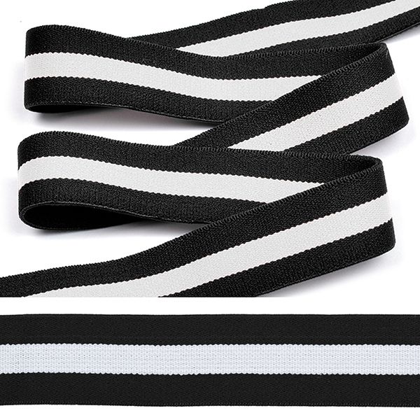 Резинка декоративная полоска 25.0 мм / 5 метров, тканая, мягкая, ET.2509 черный/белый/черный