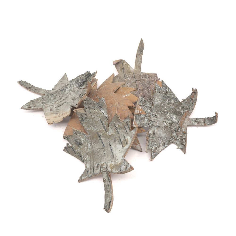 Декоративные элементы из коры дерева "Кленовый лист", 11х7см, 6 шт, белый