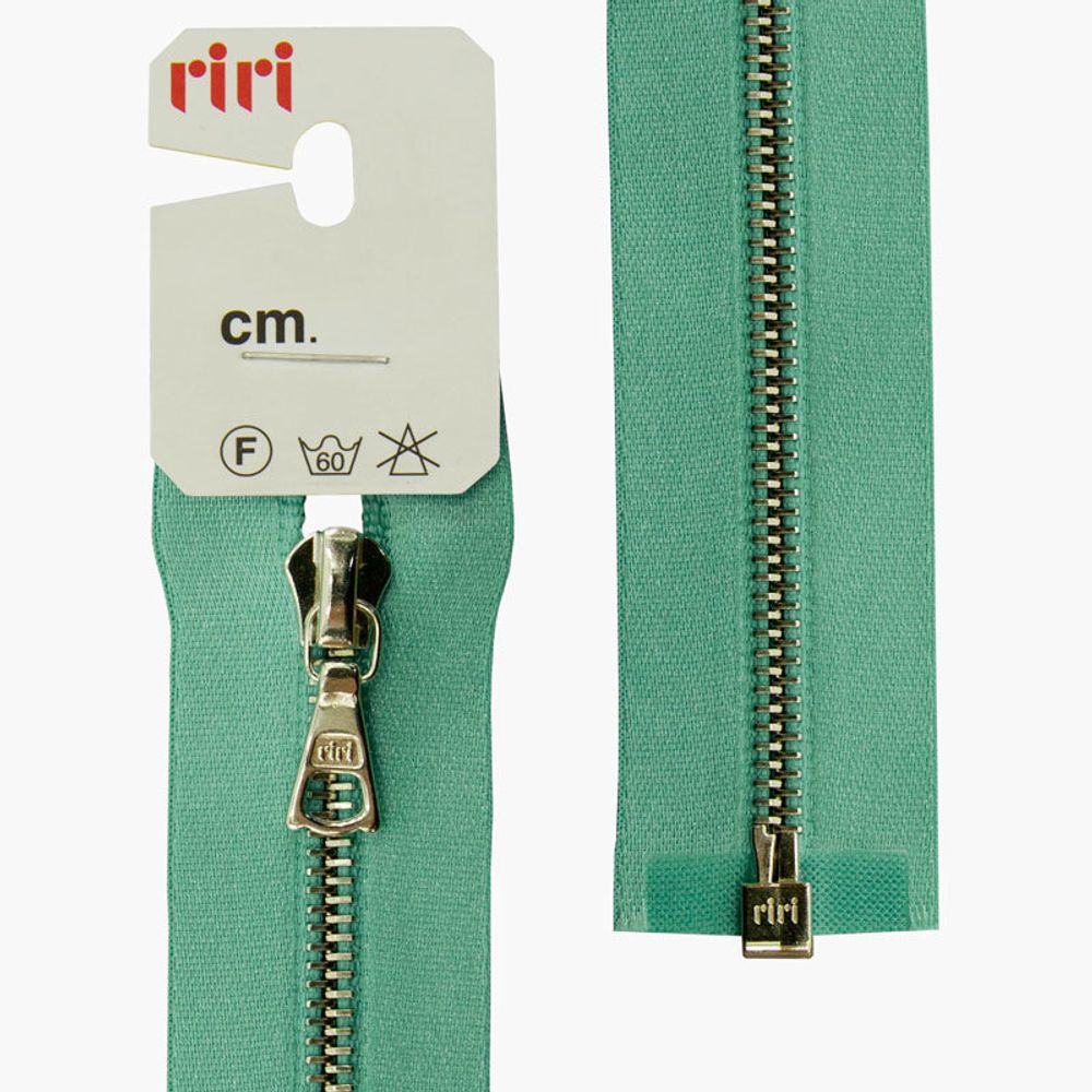 Молния металл RIRI Т4 (4 мм) Ni, 1 зам., разъем., атлас. тесьма, 65 см, цв. тесьмы 5859, бирюзовый, упак. 5 шт /TOS/