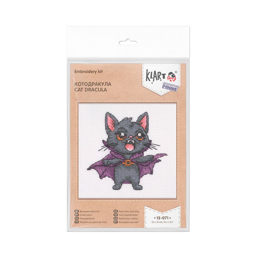 Набор для вышивания нитками Klart 12-071, КотоДракула, 13х13 см