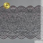 Кружево бельевое эластичное 240 мм / 25 м, 40992, цв.168 серебристый пион+черный, Kruzhevo