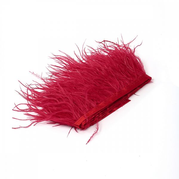 Перья на ленте Страус 8 см, FBY-08-055, цв. красный, 2м