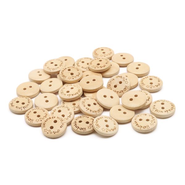 Пуговицы на 2 прокола Handmade 24L (15мм), дерево (Milk (молочный)), W21, 36 шт