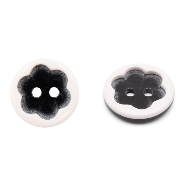 Пуговицы детские Цветочек 24L (15мм), пластик (бело-черный), 50 шт, Б70Л15(3.02-1023-15)