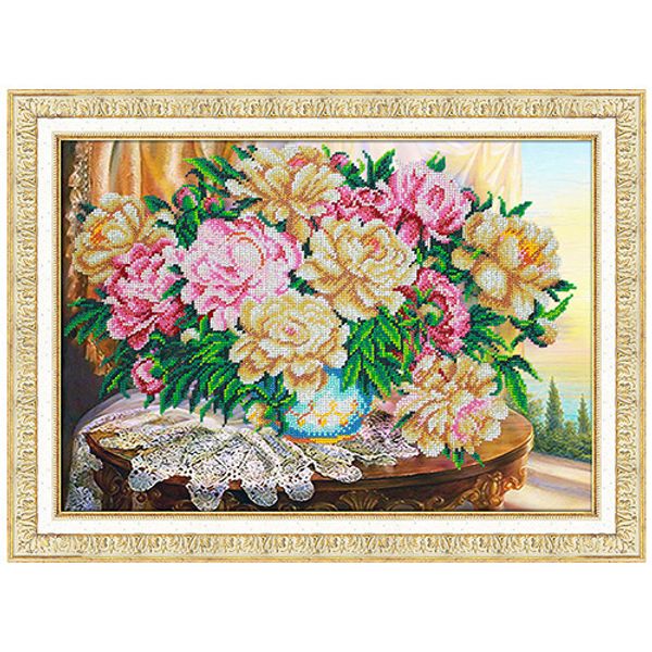 Набор для вышивания бисером Паутинка, Пионы в закате 40х28 см, 505494
