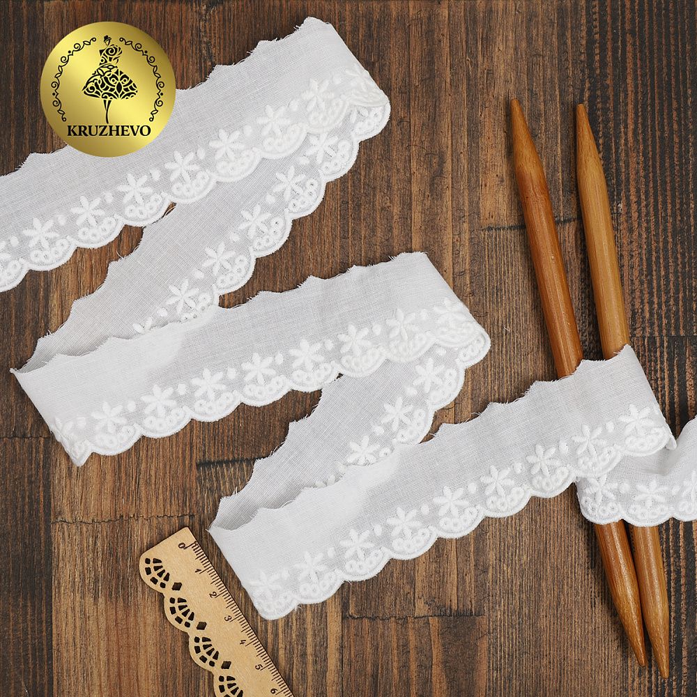 Кружево шитьё хлопок Kruzhevo 35 мм, TBY.0377, 01 белый, 13.71м