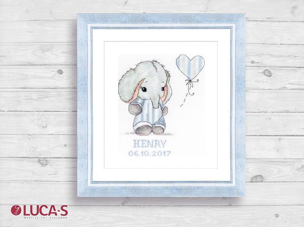 Набор для вышивания нитками Luca-S, Слонёнок Генри 27х29,5 см