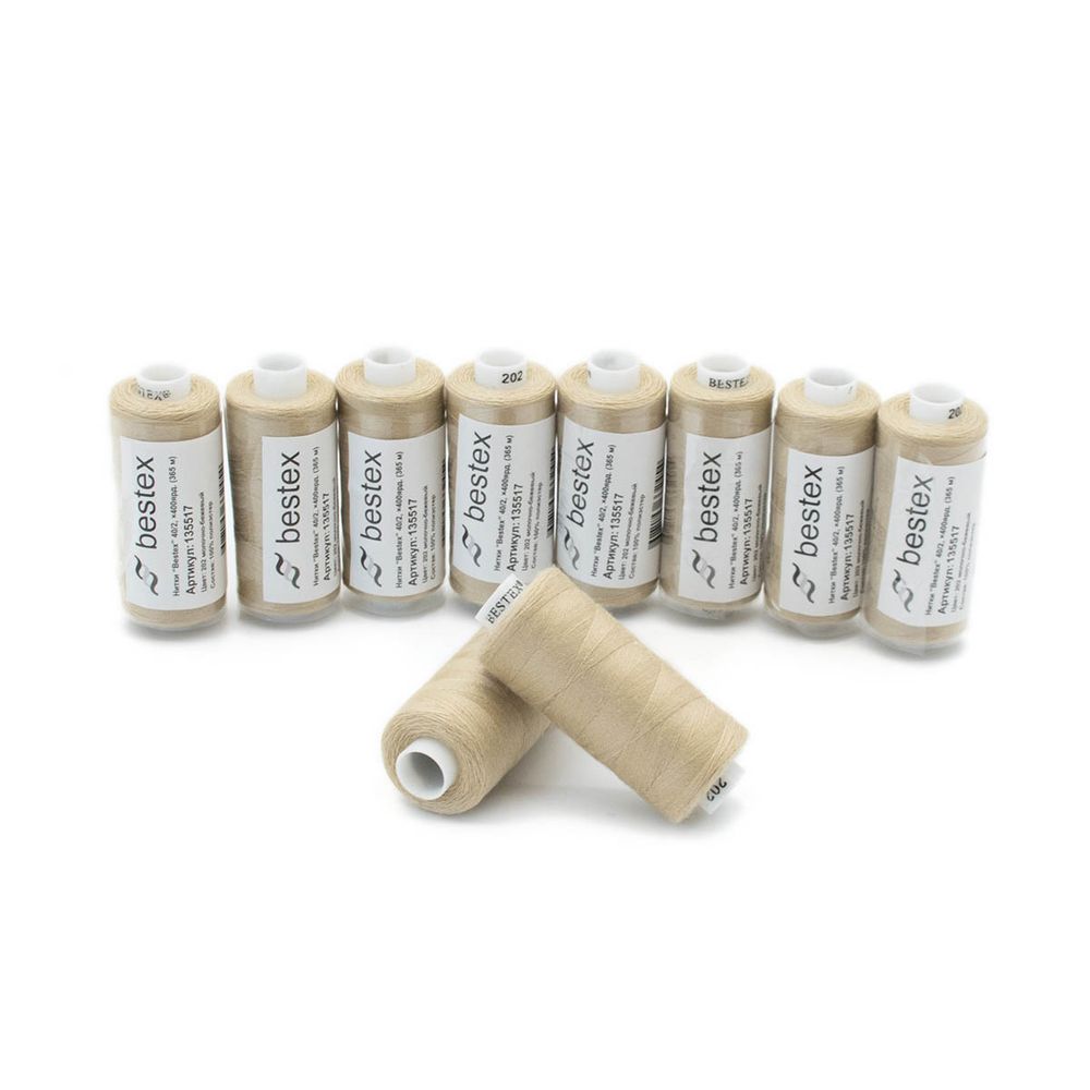 Нитки швейные бытовые Bestex 40/2, 365 м (400 ярд) / 10 кат., 202 молочно-бежевый