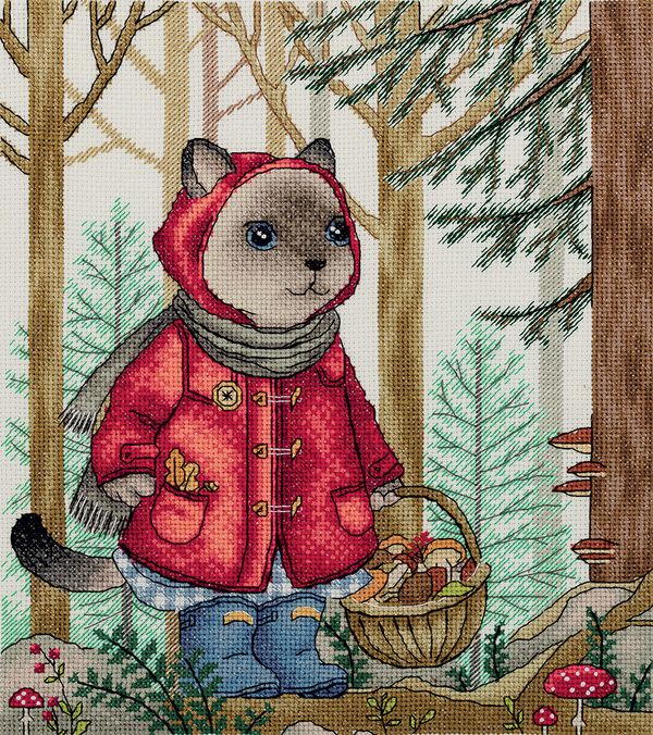 Набор для вышивания нитками Panna, По грибы, 21,5х24 см