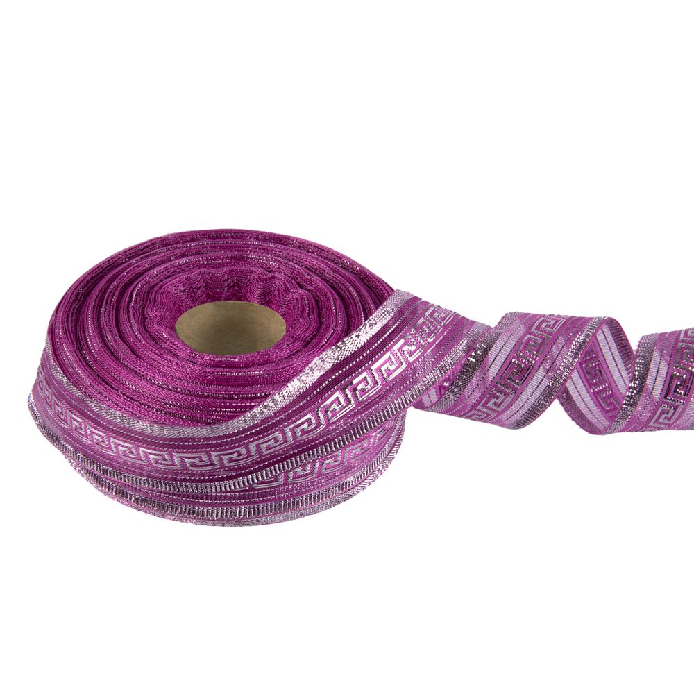 Лента металлизированная Подарочная 25±2 мм / 25±0.5 метров, сирень-под серебро, Blitz