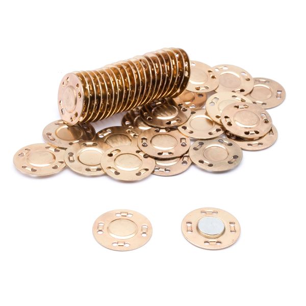 Кнопка магнитная металл ⌀20.0 мм, золото, 20 шт