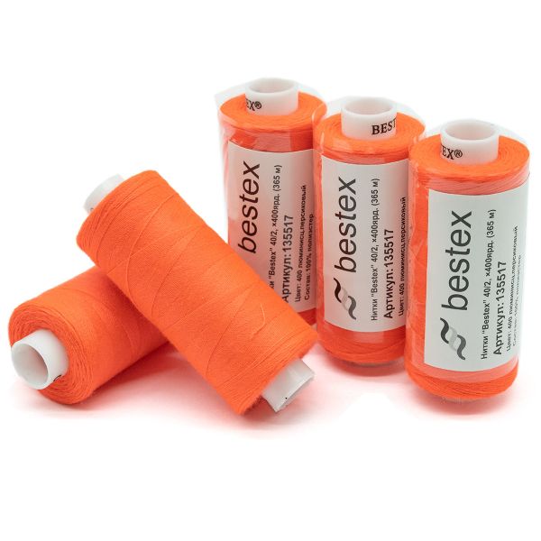 Нитки швейные бытовые Bestex 40/2, 365 м (400 ярд) / 10 кат., 400 алый неон